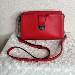 GUESS Red Crossbody Bag with Silver Chain Strap